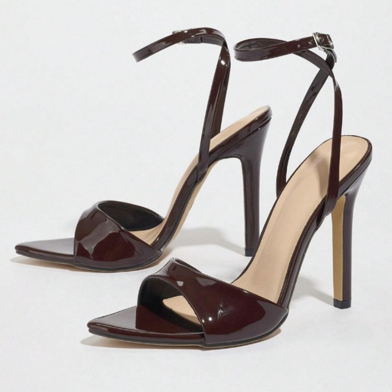 Women'S Fashion Brand Shoes - Café en cuir verni sandales à