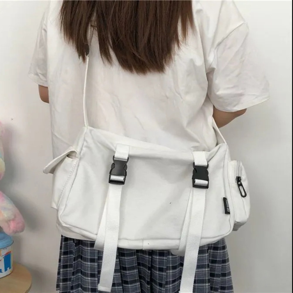 Canvas Tote Bag - Sac à Bandoulière Noir avec Poches