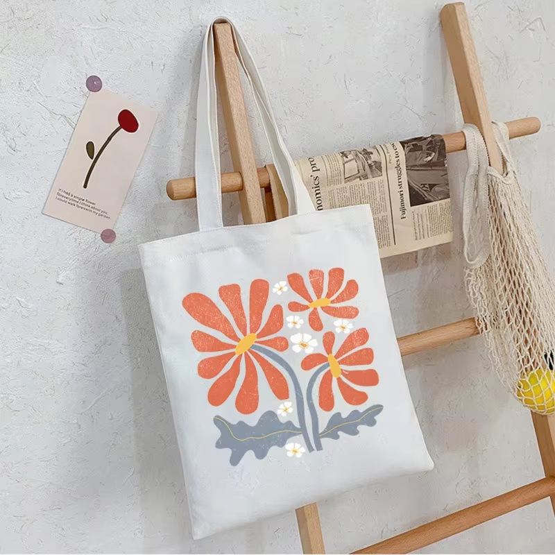Canvas Tote Bag - Sac de shopping bohème à fleurs
