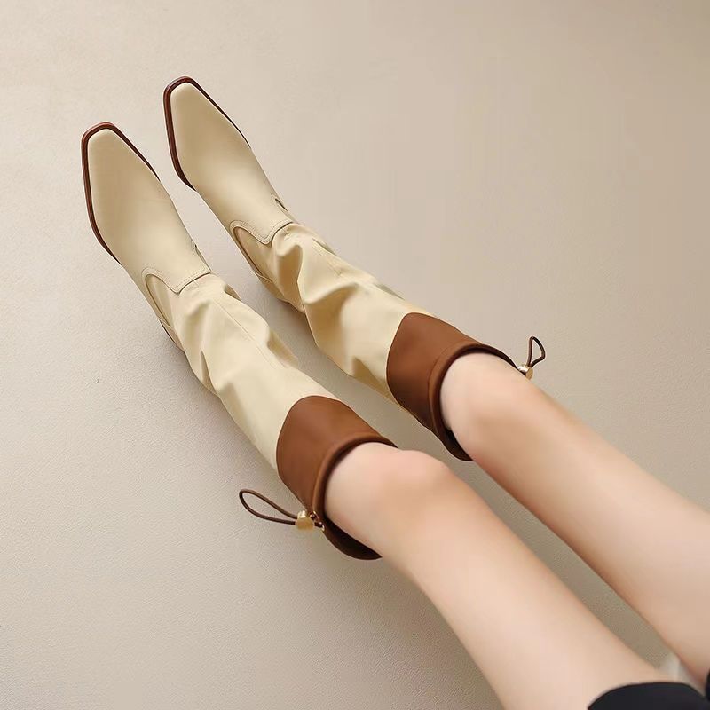 Women'S Fashion Boots 2025 - Abricot bout carré femmes bottes longues