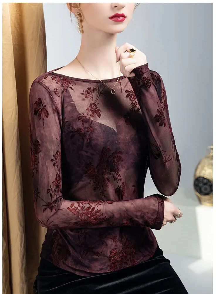 Haut imprimé floqué à col rond - Women'S Fashion Trends Fall 2025 avis et prix