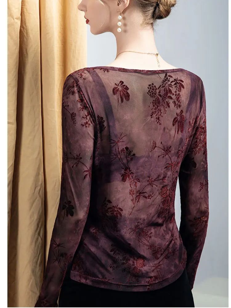 Haut imprimé floqué à col rond - Women'S Fashion Trends Fall 2025 avis et prix